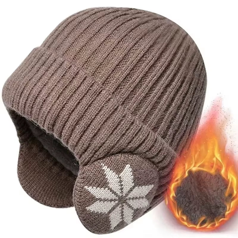 Men Women Winter Warm Plush Knitted Snow Fashion Hat Unisex New Outdoor Coldproof Ear Protection Wool Caps Snowflake Logo