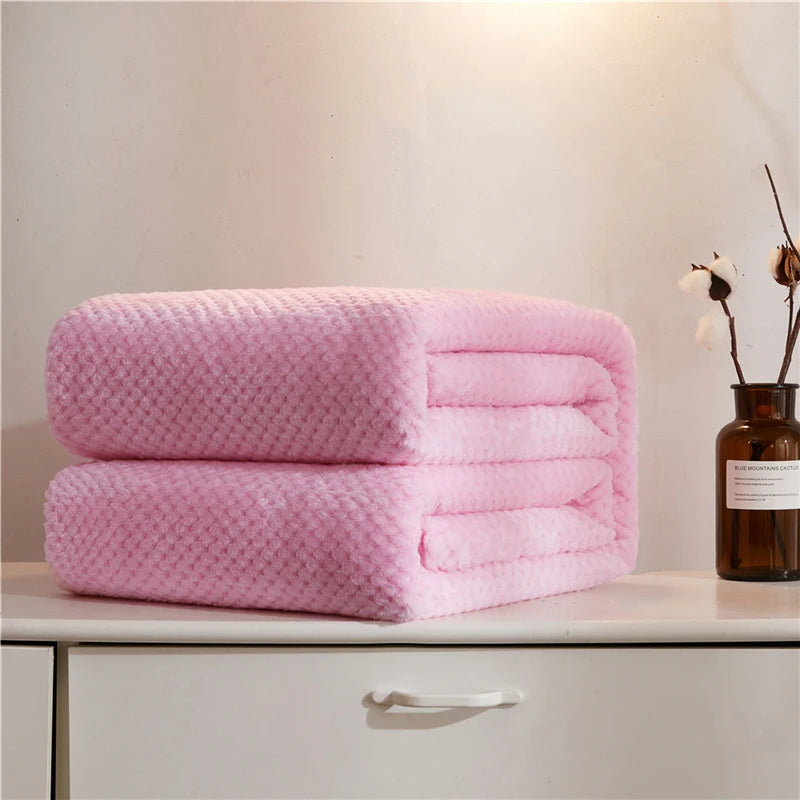Winter Soft Warm Flannel Blankets for Beds Solid Pink Blue Color Coral Fleece Mink Throw Sofa Cover Bedspread Plaid Blankets
