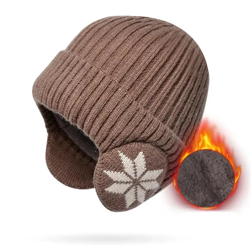 Men Women Winter Warm Plush Knitted Snow Fashion Hat Unisex New Outdoor Coldproof Ear Protection Wool Caps Snowflake Logo