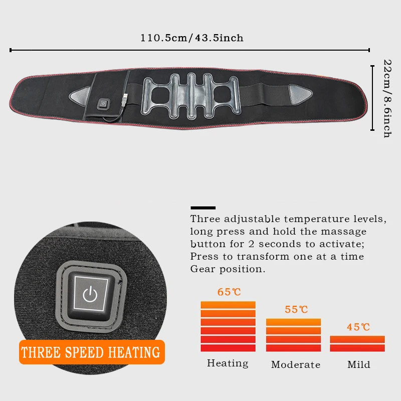 Back Heat Support Belt Heating Waist Brace with Adjustable Temperature Heated Back Belt Abdomen Warmer Lumbar Support 3Rd Gear