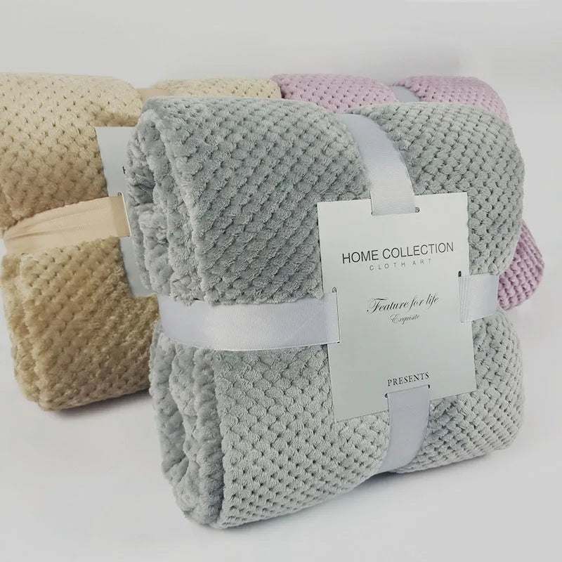 Winter Soft Warm Flannel Blankets for Beds Solid Pink Blue Color Coral Fleece Mink Throw Sofa Cover Bedspread Plaid Blankets