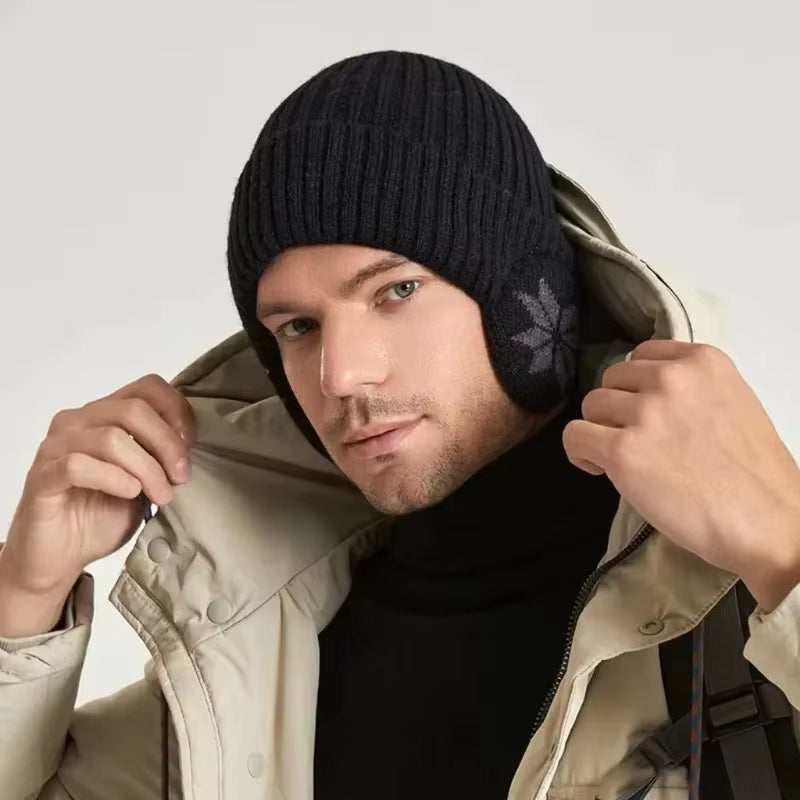 Men Women Winter Warm Plush Knitted Snow Fashion Hat Unisex New Outdoor Coldproof Ear Protection Wool Caps Snowflake Logo