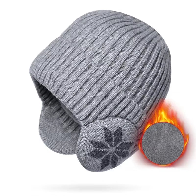 Men Women Winter Warm Plush Knitted Snow Fashion Hat Unisex New Outdoor Coldproof Ear Protection Wool Caps Snowflake Logo