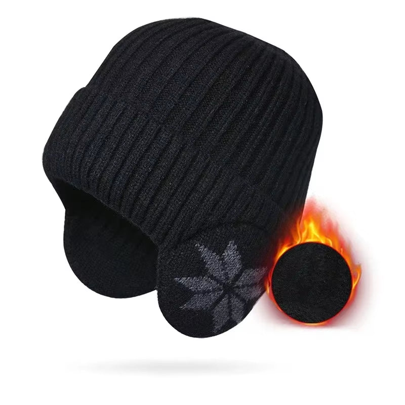 Men Women Winter Warm Plush Knitted Snow Fashion Hat Unisex New Outdoor Coldproof Ear Protection Wool Caps Snowflake Logo